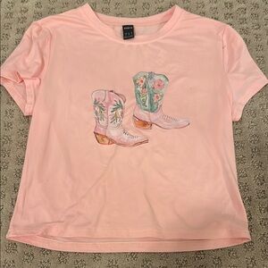 Pink Short Sleeve Tee with Boot Print